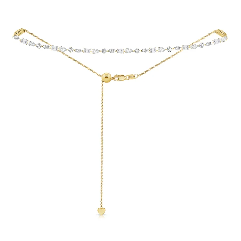 Wedding Necklace with Pearls-Multishape Halfway Adjustable Bolo Diamond Tennis Choker