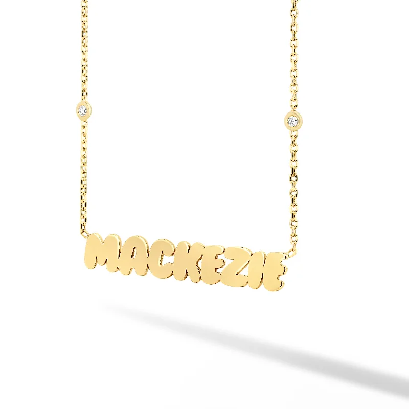 Delicate Gold Necklace-Name Necklace with Two Bezels