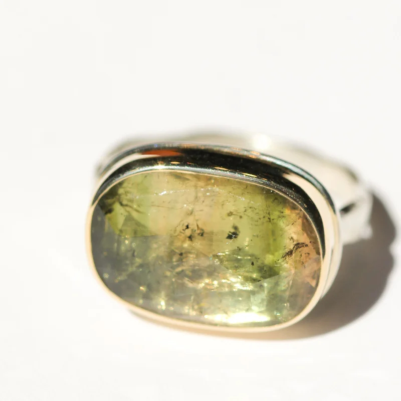 Custom Wedding Band with Diamonds-Green Tourmaline Ring