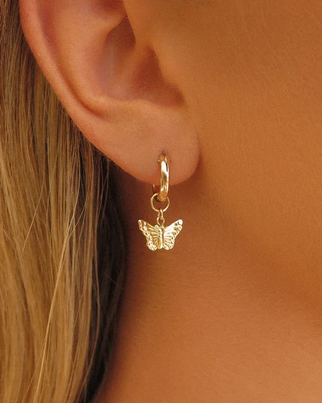 Sparkling Silver Earrings-Butterfly Thick Hoop Earrings  - 14k Yellow Gold Fill