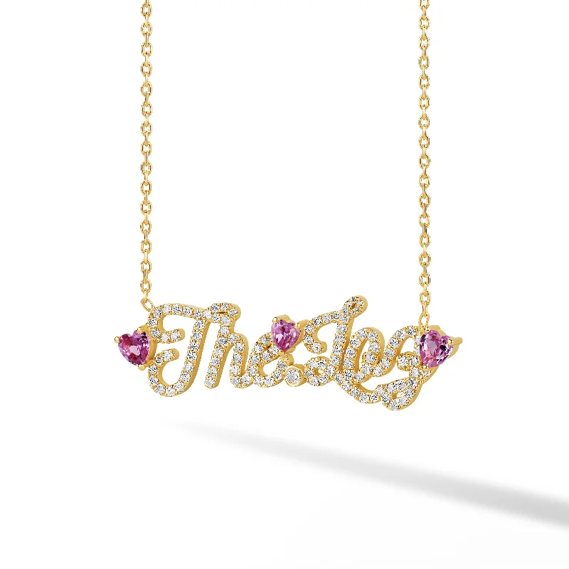 Custom Initial Necklace-Diamond Pave Custom Name Necklace with Floating Heart Birthstone