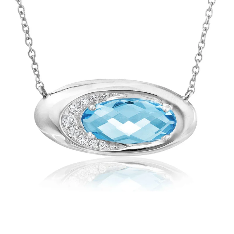 Diamond Pendant Necklace-Swiss Blue Topaz & Diamond Necklace