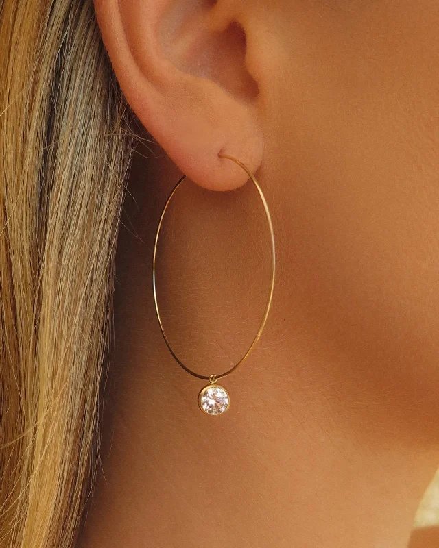 Pearl Drop Earrings-Large CZ Hoop Earrings  - 14k Yellow Gold Fill