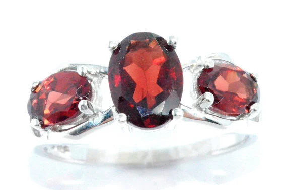 Customizable Wedding Band Set-2 Ct Garnet Oval Ring .925 Sterling Silver Rhodium Finish