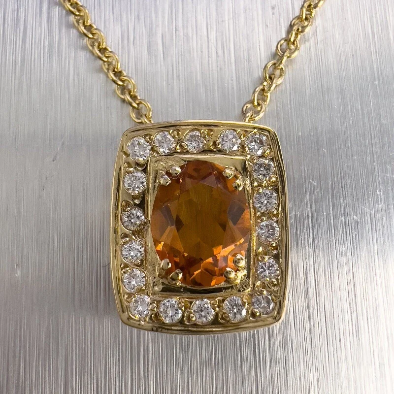 Trendy Gold Chain Necklace-18k Yellow Gold Oval Citrine Diamond Halo Cushion Pendant Necklace 0.36ctw 17.5"