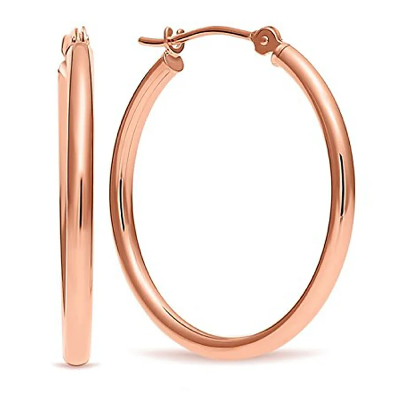 Beaded Earrings for Weddings-14k Rose Gold 4mm Polished Round Tube Hoop Earrings