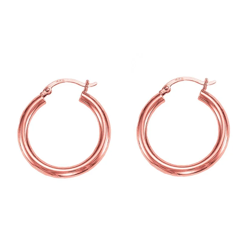 Large Drop Earrings for Weddings-14k Rose Gold Polished Round Tube Hoop Earrings, Diameter 15mm