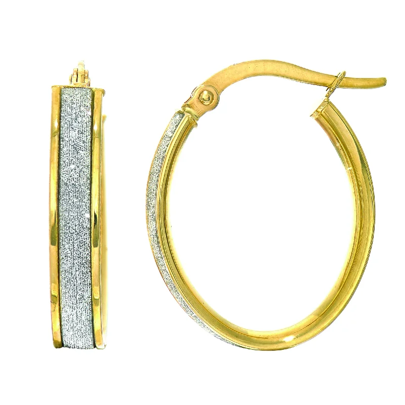 Elegant Drop Earrings-14k Gold Oval Glitter Hoop Earrings, Diameter 15mm