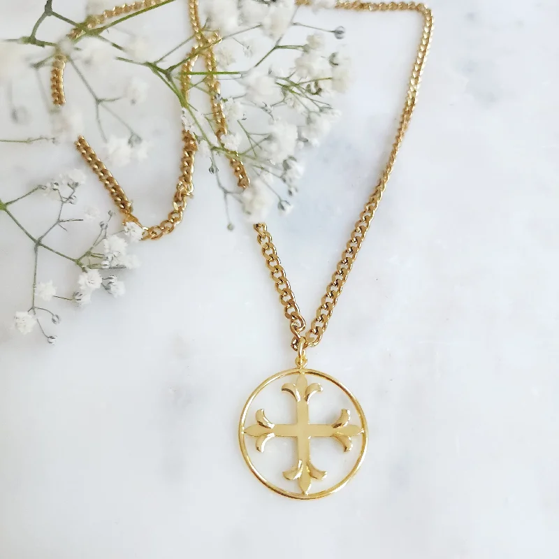 Gold Pendant Necklace-Prosper Necklaces (long with large charm)