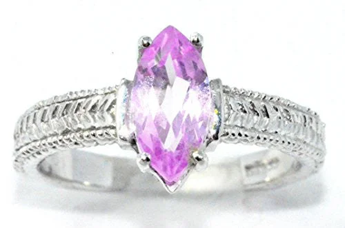 Classic Wedding Ring Set-1 Ct Pink Sapphire Marquise Ring .925 Sterling Silver Rhodium Finish