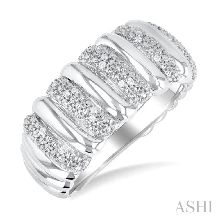 Beautiful Diamond Ring-1/10 ctw Bold Wide Ribbed Round Cut Diamond Fashion Band in Sterling Silver