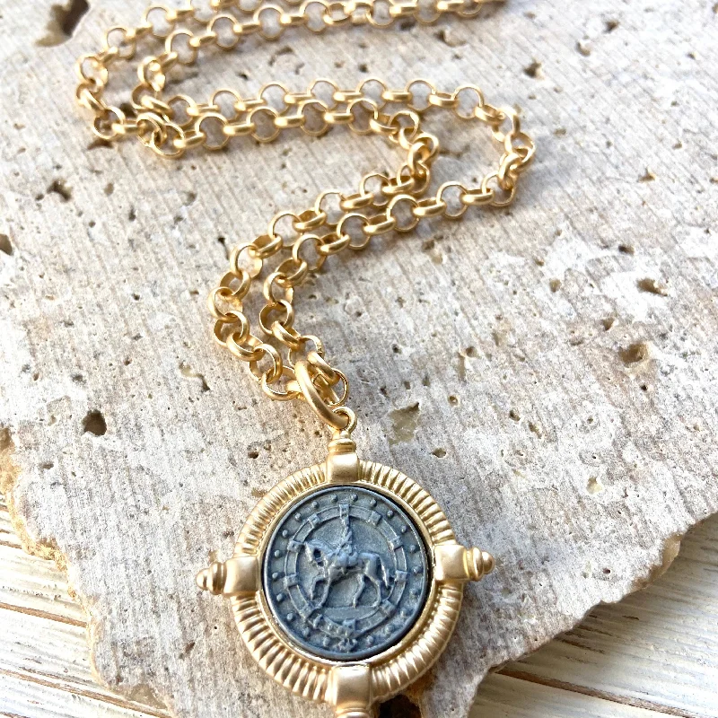 Gold Necklace with Gemstones-Equestrian Coin Boutique Ranch Necklace