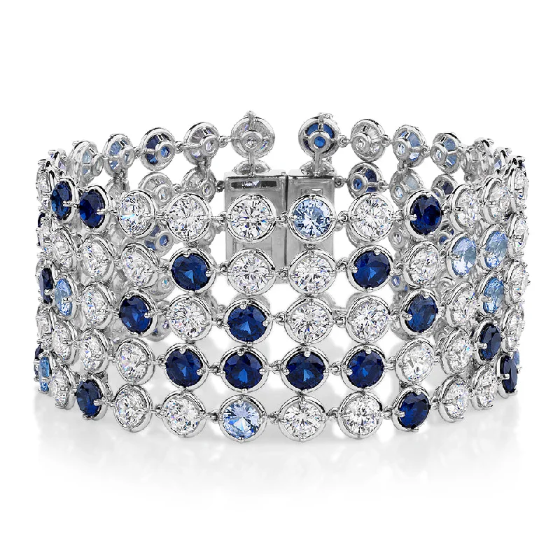 Adjustable Bracelet for Women-Statement bracelet with aqua and sapphire simulants and 34.04 carats* of diamond simulants in sterling silver