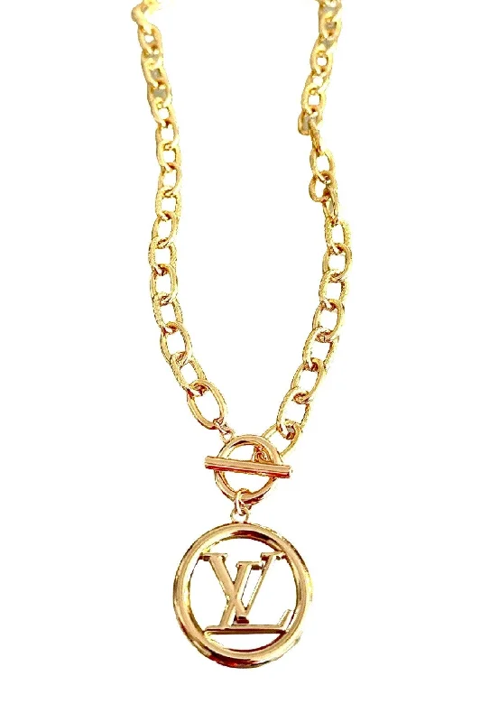 Personalized Name Necklace for Brides-LV Gold Circle Necklace