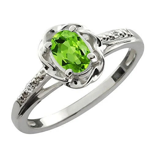 Minimalist Gold Ring-0.50 Ct Peridot & Diamond Oval Ring .925 Sterling Silver Rhodium Finish