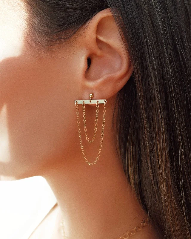 Crystal Hoop Earrings-Double Hanging Chain Earrings