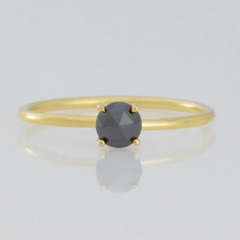 Stunning Gold Ring for Women-14Kt Gold 0.30 Ct  Natural Rose Cut Black Diamond Ring