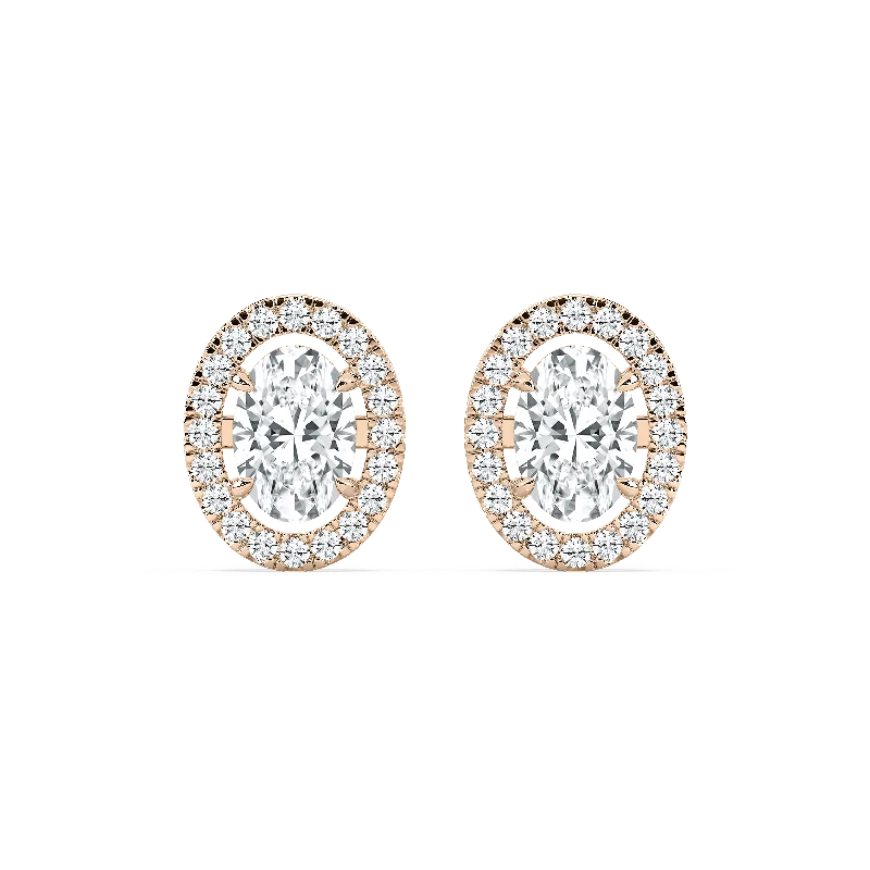 Elegant Drop Earrings-Halo Oval Stud Earrings