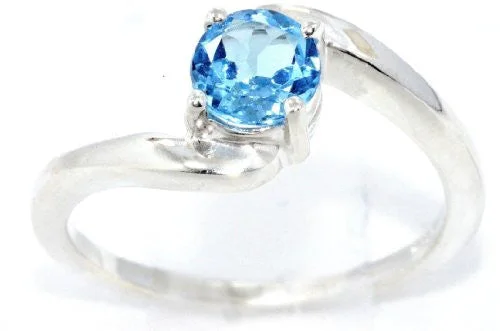 Wedding Ring Set for Women-1 Ct Blue Topaz Round Ring .925 Sterling Silver Rhodium Finish