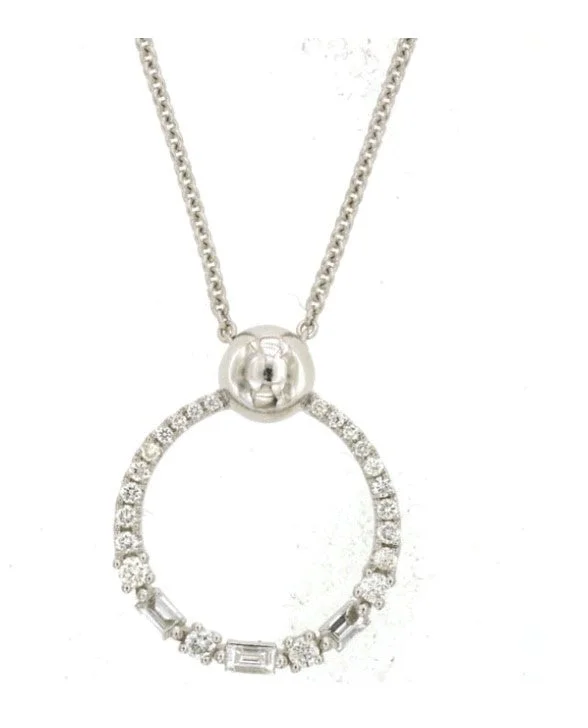 Unique Silver Necklace-14k white gold baguette and round diamond open circle necklace