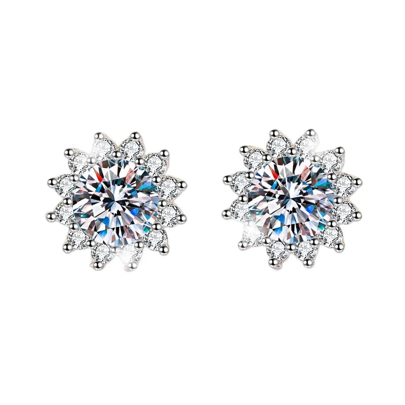 Gemstone Stud Earrings-Sunflower Elegant Diamond Earrings | S925