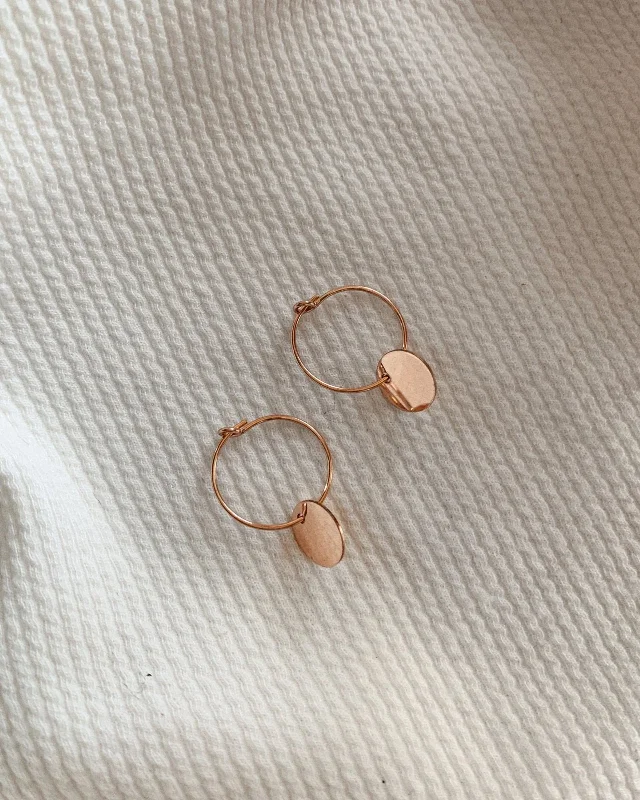 Large Drop Earrings for Weddings-Coin Hoop Earrings  - 14k Rose Gold Fill