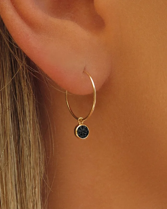 Stunning Wedding Earrings-Black CZ Hoop Earrings  - 14k Yellow Gold Fill