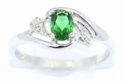 Designer Diamond Wedding Ring-0.50 Ct Created Emerald & Diamond Oval Ring .925 Sterling Silver Rhodium Finish