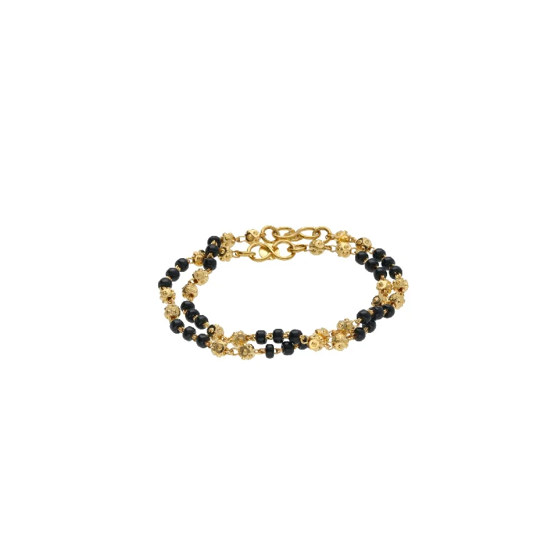 Elegant Silver Wedding Bracelet-22K Yellow Gold Baby Bracelets Set of 2 W/ Gold Shamballa Beads & Black Beads, 5.1 grams