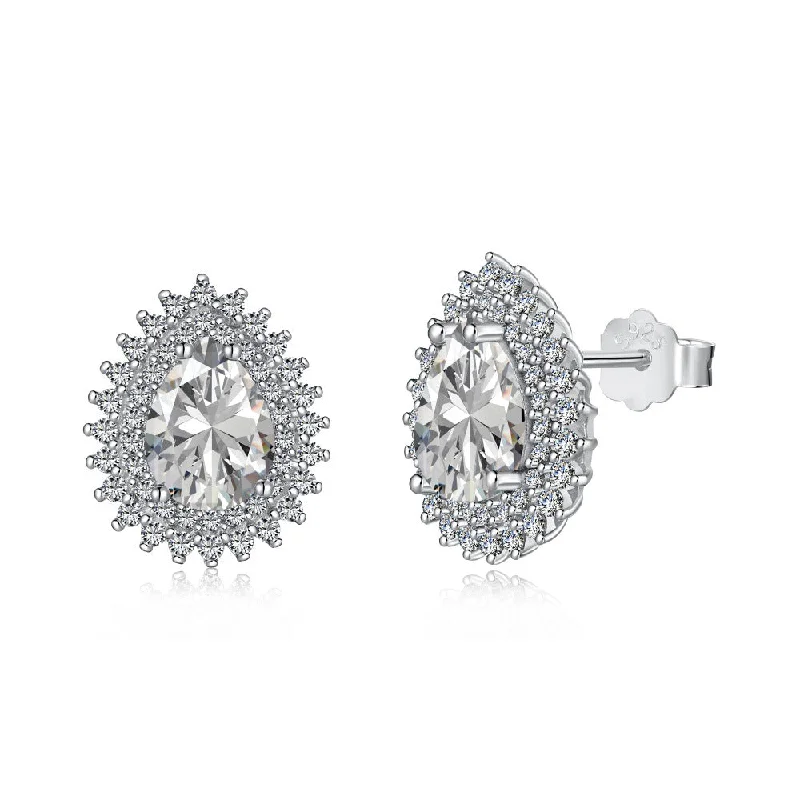 Luxurious Pearl Earrings-Pear Cut Halo Diamond Earrings | S925 | CZ