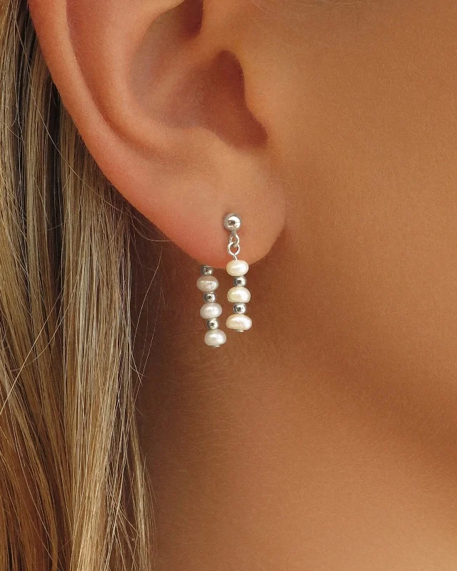 Sparkling Silver Earrings-Freshwater Pearl Ear Jacket Earrings  - Sterling Silver