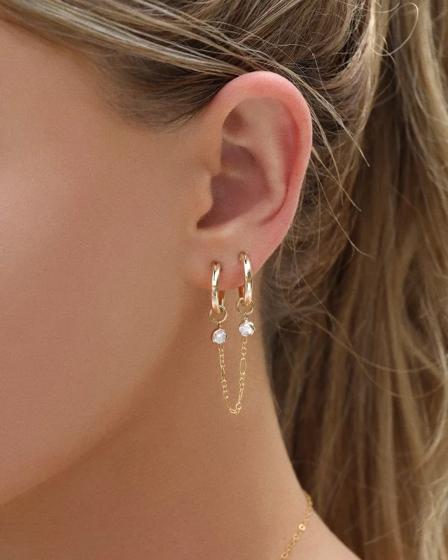 Custom Earrings for Bridesmaids-Double Piercing CZ Thick Hoop Earrings  - 14k Yellow Gold Fill