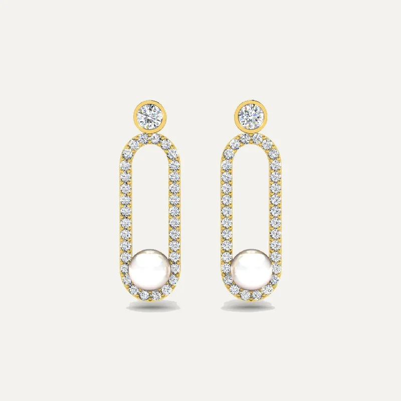 Elegant Wedding Earrings-Oval Diamond & Pearl Earrings