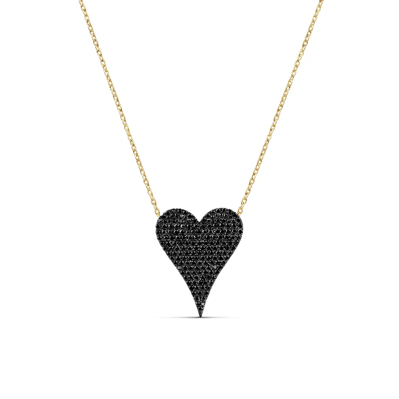 Elegant Heart Necklace-Medium Pave Black Diamond Heart Necklace