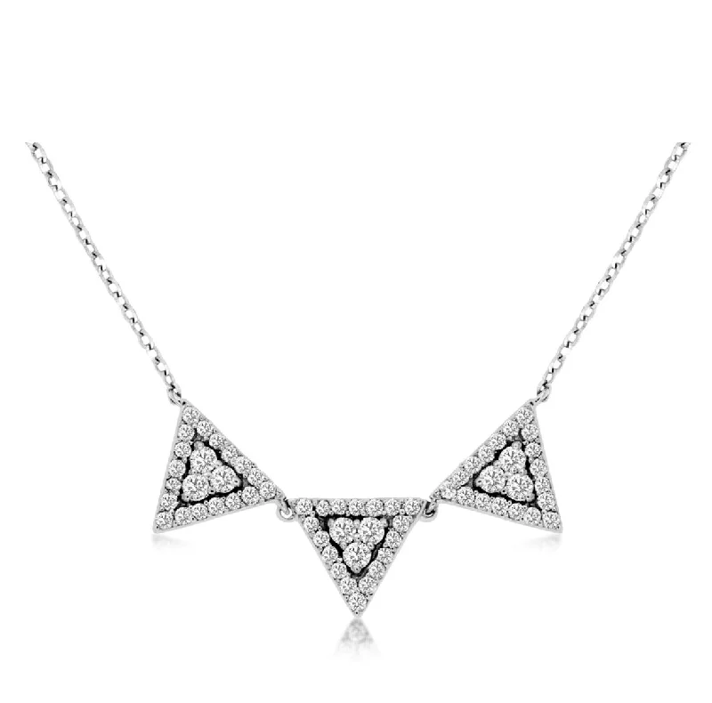 Customizable Birthstone Necklace-14k white gold 3 diamond triangles 18" necklace