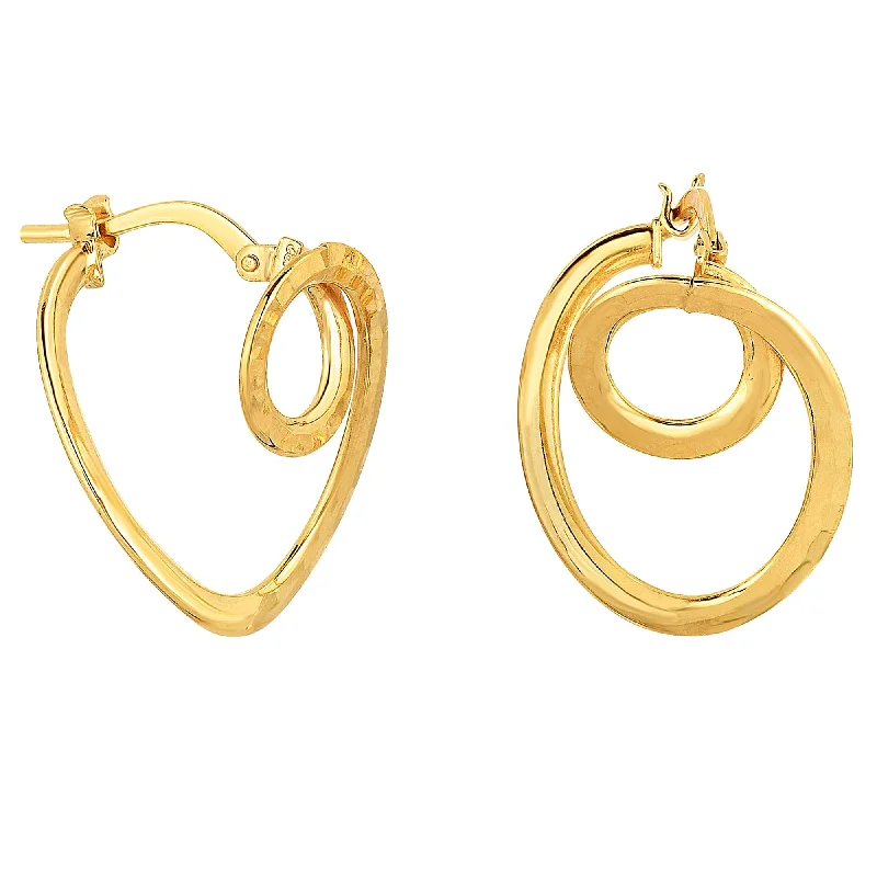 Elegant Bridal Earrings-14K Gold Fancy Small Circle In Oval Tube Hoop Earrings