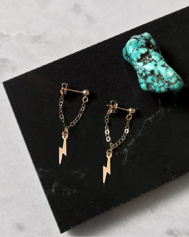 Cute Butterfly Earrings-Lightning Bolt Short Chain Stud Earrings - 14k Yellow Gold Fill