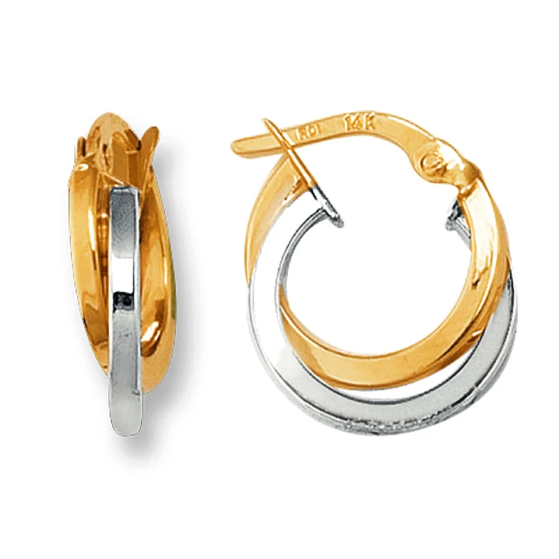 Cute Animal Earrings-14K Yellow And White Gold Two Tone Double Row Hoop Earrings, Diameter 12mm