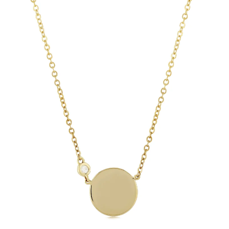 Silver Necklace with Pearls-Gold Disc with Diamond Accent