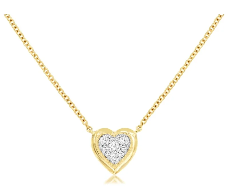 Classic Gold Necklace-14k yellow gold heart bezel diamond center necklace