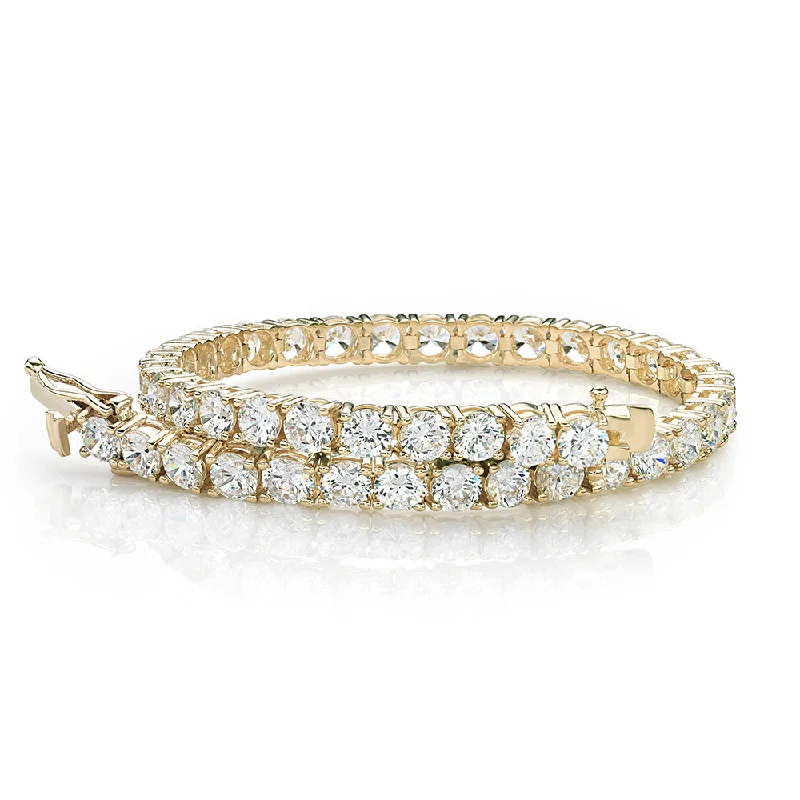 Dainty Beaded Bracelet for Women-Round Brilliant tennis bracelet with 11 carats* of diamond simulants in 10 carat yellow gold