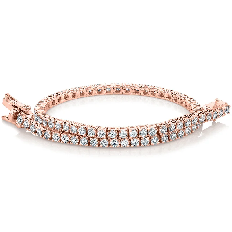 Simple Gold Bangle Bracelet-Premium Lab-Grown Diamond, 3 carat TW round brilliant tennis bracelet in 10 carat rose gold