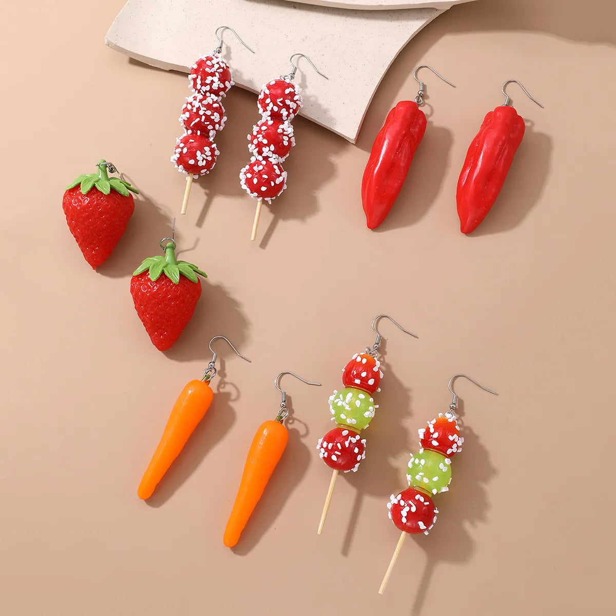 Silver Dangle Earrings-1 Pair Cute Sugar Gourd Carrot Strawberry Plastic Ear Hook