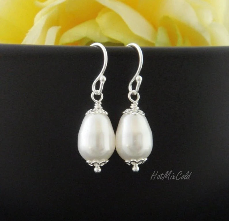 Large Hoop Earrings for Women-Teardrop Pearl Earrings