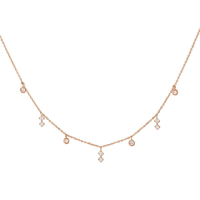 Simple Gold Necklace with Gemstone-Enchanting 18K Rose Gold Necklace w. Diamonds