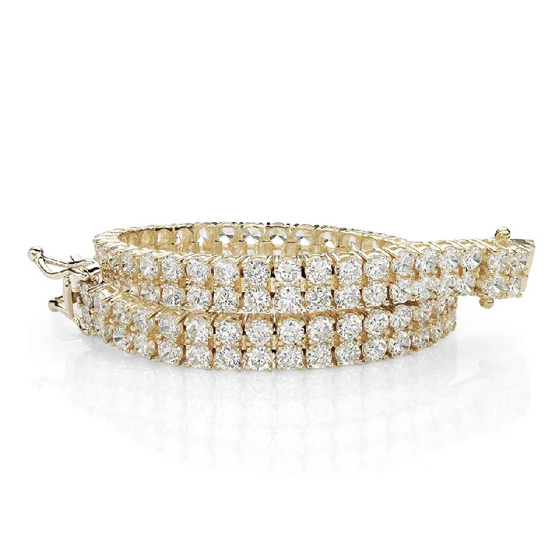 Custom Engraved Bracelet-Round Brilliant tennis bracelet with 12.54 carats* of diamond simulants in 10 carat yellow gold