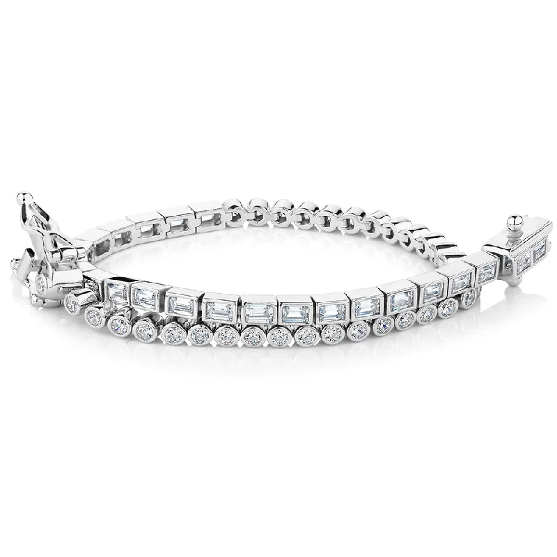 Custom Wedding Bangle Bracelet-Baguette and Round Brilliant tennis bracelet with 3.26 carats* of diamond simulants in sterling silver