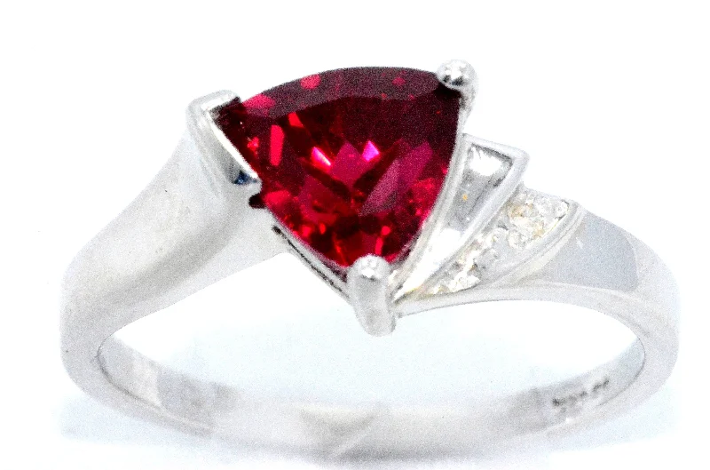 Platinum Wedding Band for Women-14Kt Gold Created Ruby & Diamond Trillion Ring