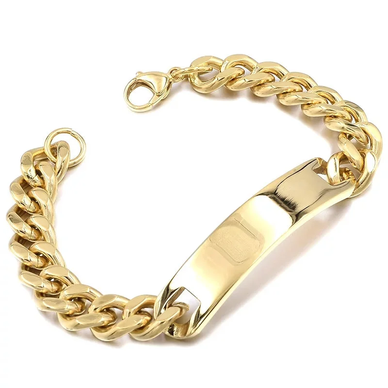 Luxury Men’s Bracelet-13mm Gold Plated Name Engravable  Bracelet