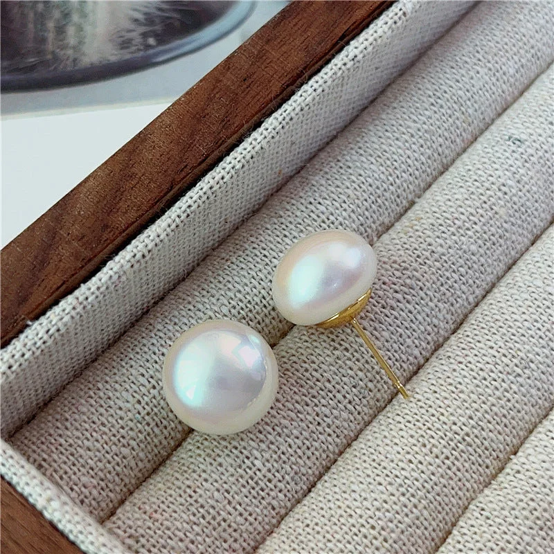 1302 Bright Steamed Bread Pearl Ear Studs-14mm